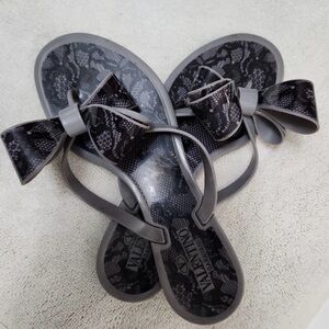 Valentino Grey Lace Jelly Thong Flip Flops Size 37